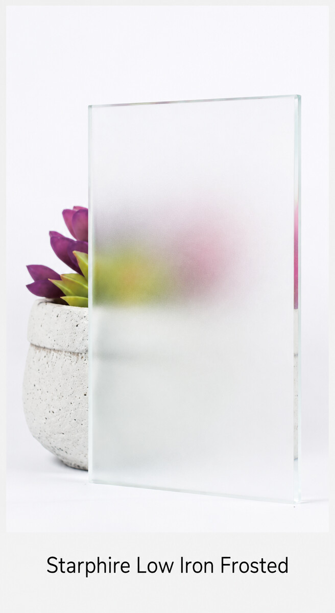 Starphire low-iron frosted glass sample with soft diffused light