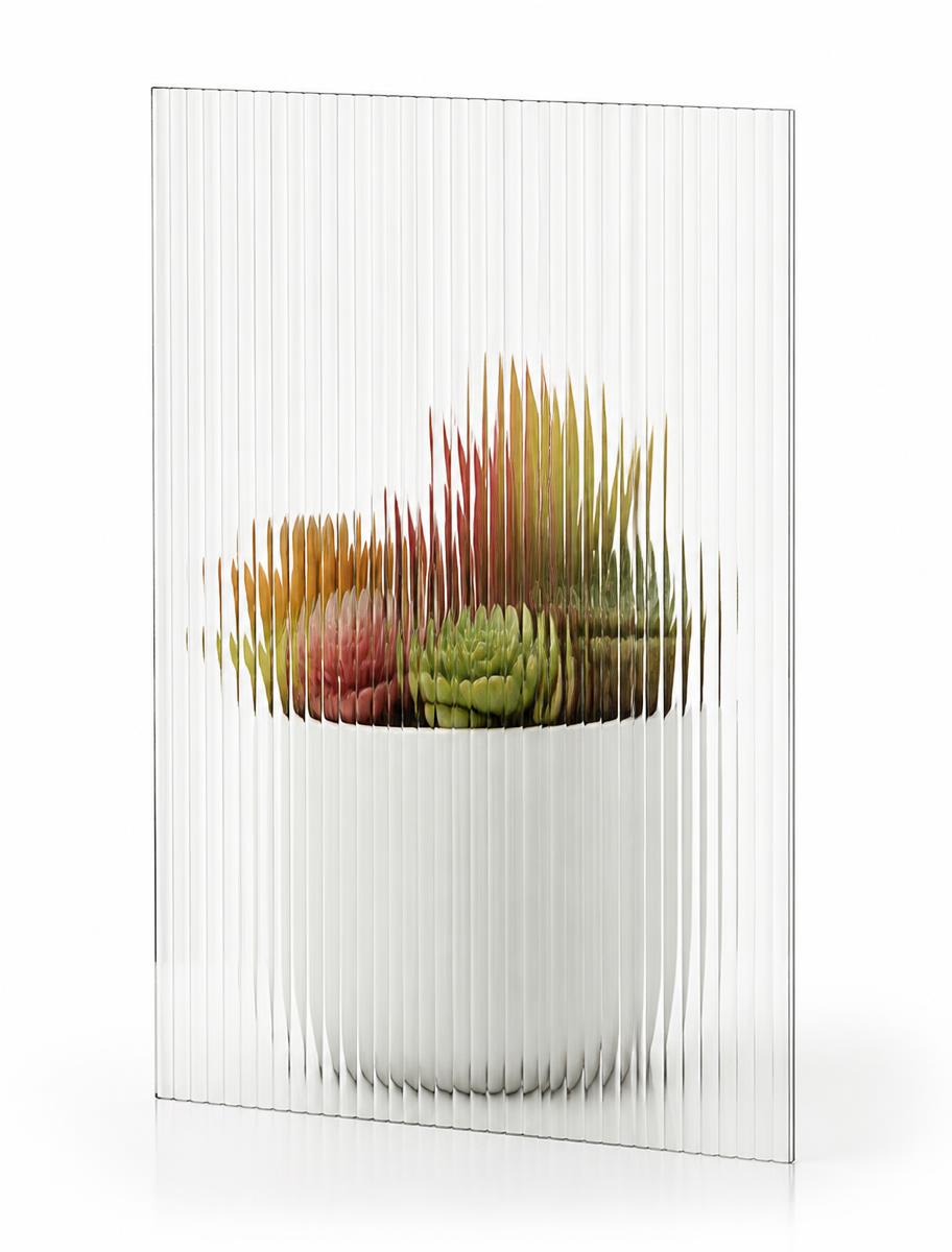 Reed textured shower glass sample with vertical ribbed lines