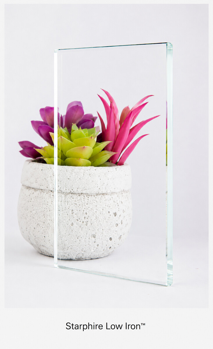Starphire low-iron shower glass sample showing exceptional clarity